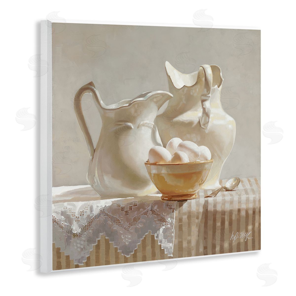 Heide Presse Country White Pitchers Farm Table Still Life Wall Plaque Art