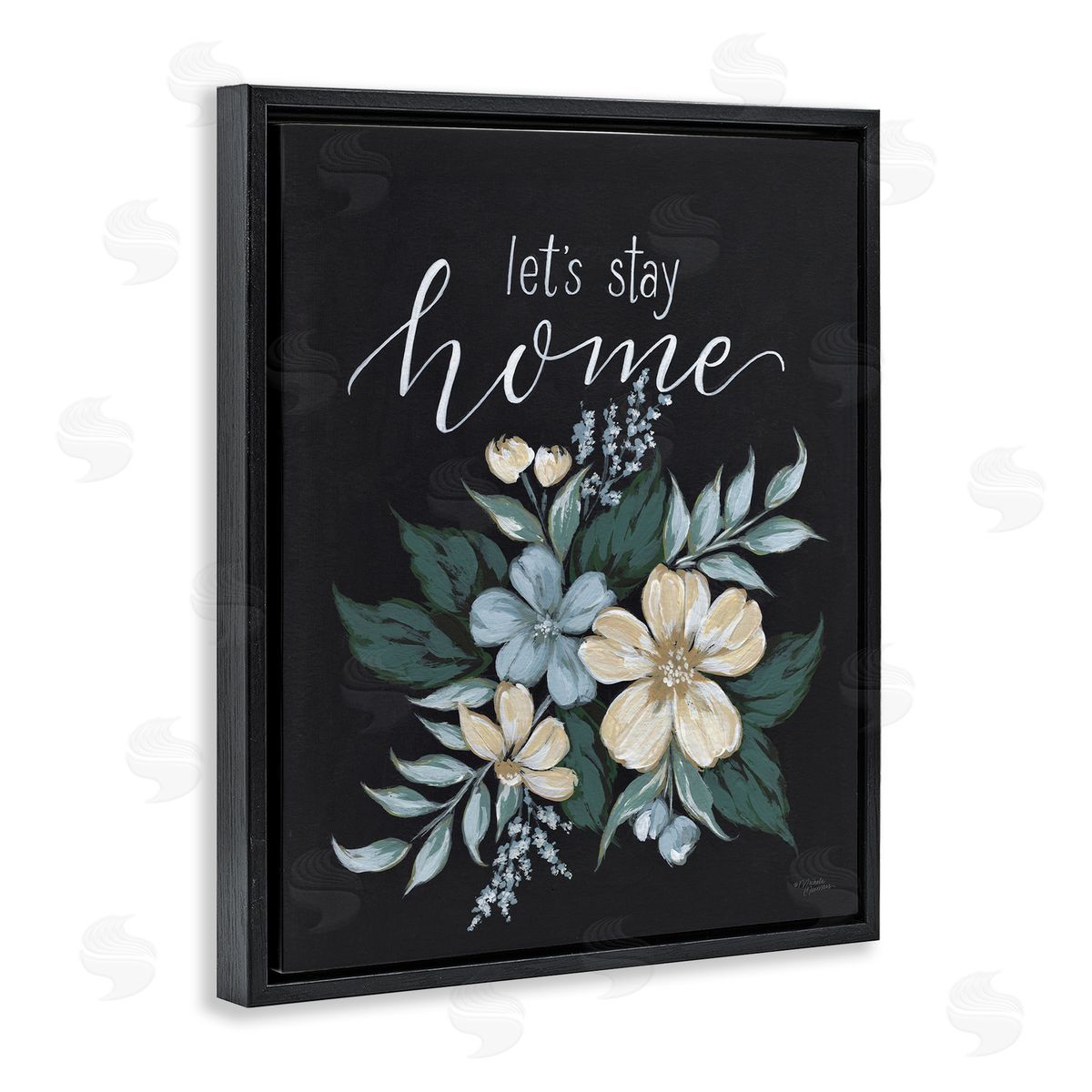 Michele Norman Let's Stay Home Chalk Florals Black Floater Frame Canvas Art
