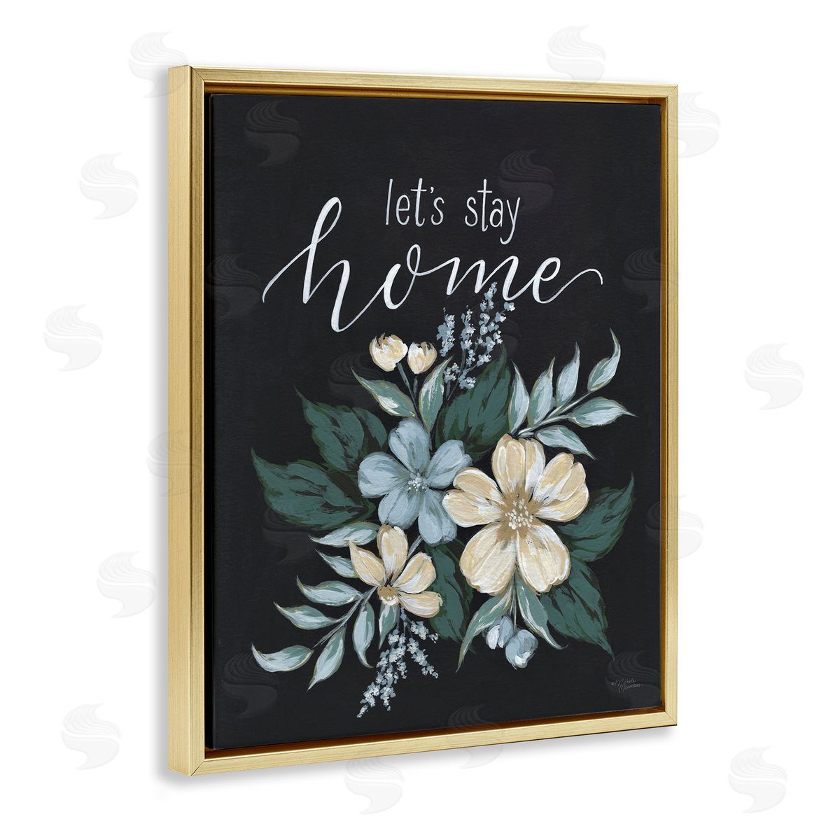 Michele Norman Let's Stay Home Chalk Florals Gold Floater Frame Canvas Art