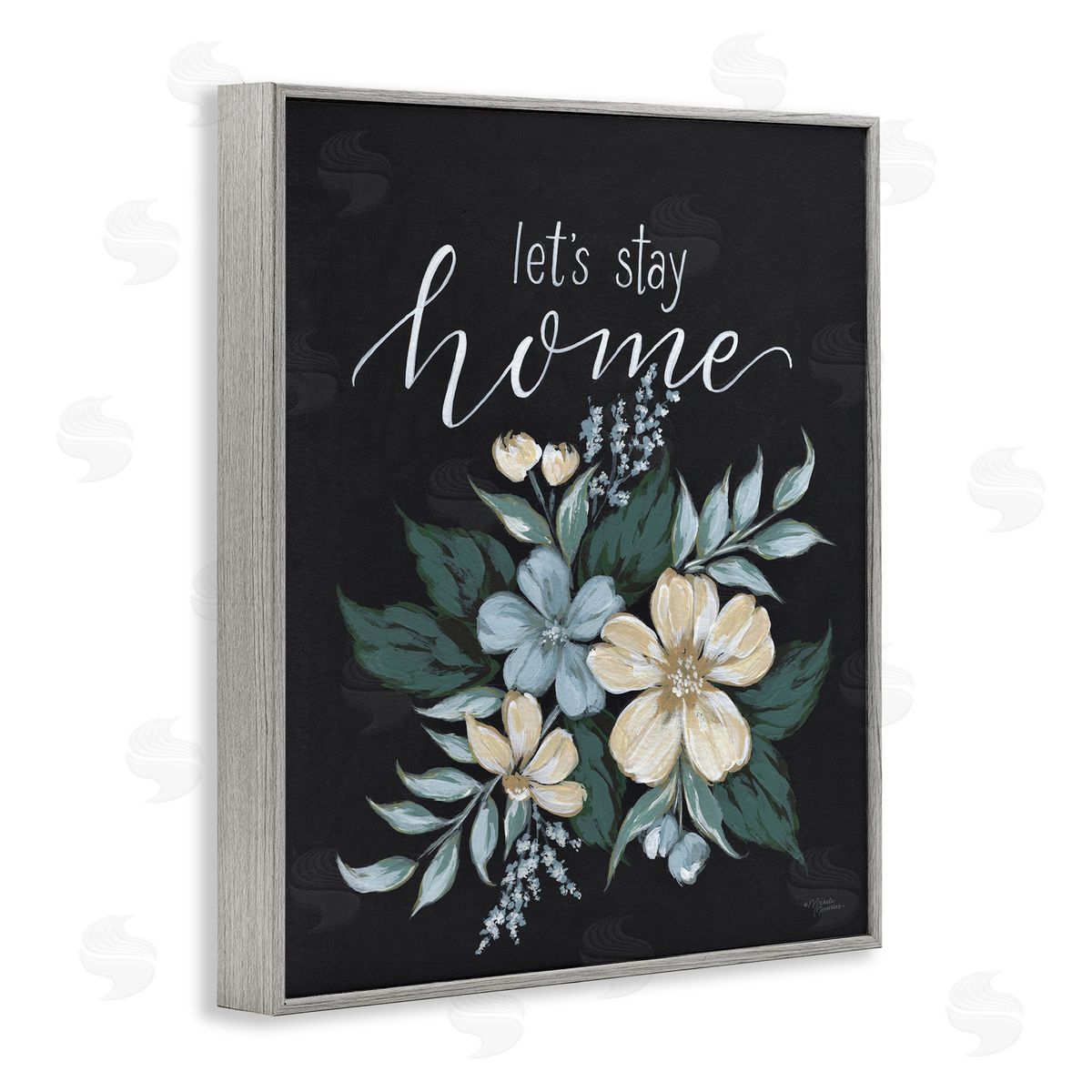 Michele Norman Let's Stay Home Chalk Florals Gray Framed Giclee Wall Art