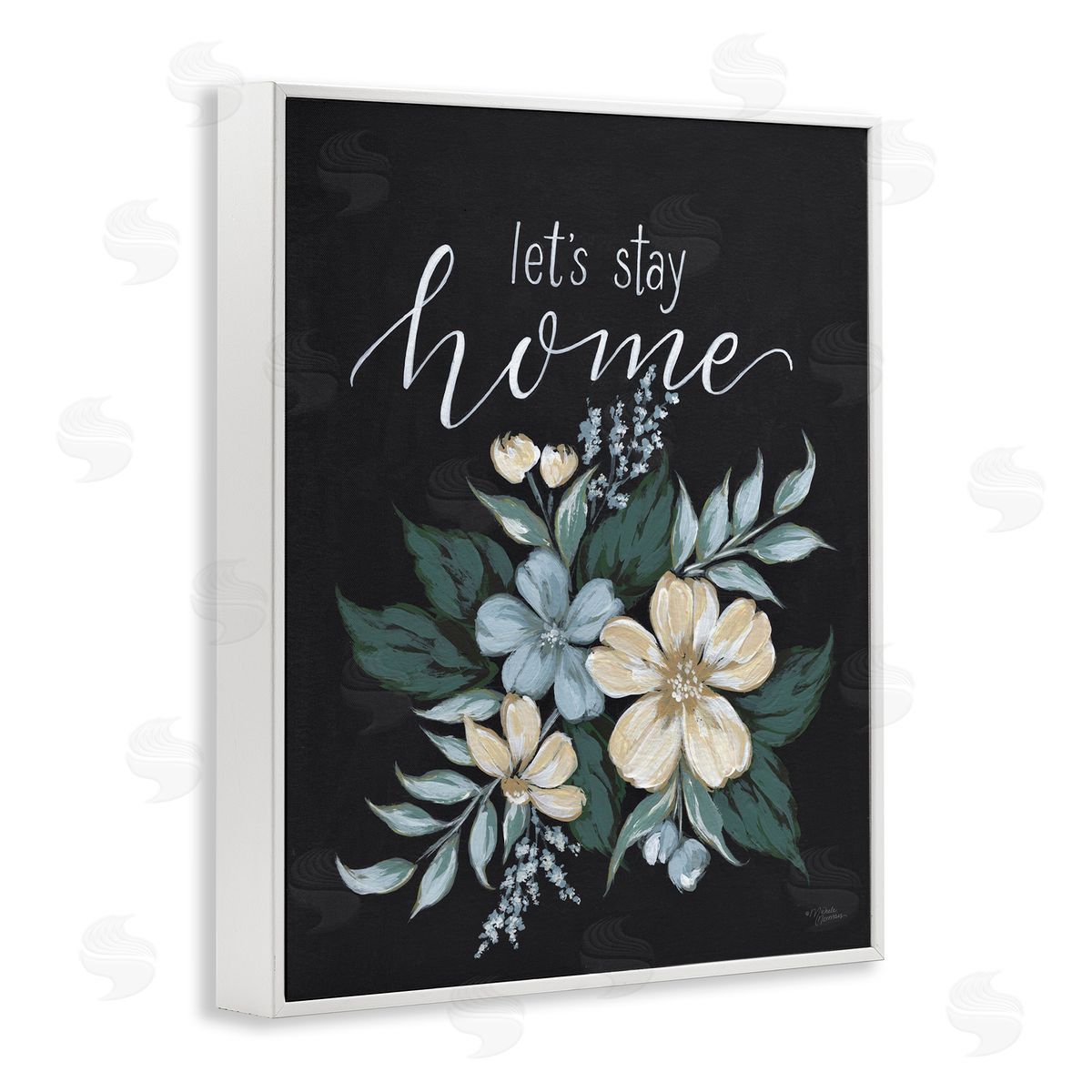 Michele Norman Let's Stay Home Chalk Florals White Framed Giclee Wall Art