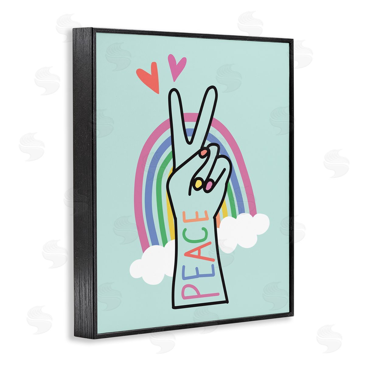 Nina Seven Peace Love Rainbow Turquoise Hand Sign Black Framed Giclee Wall Art