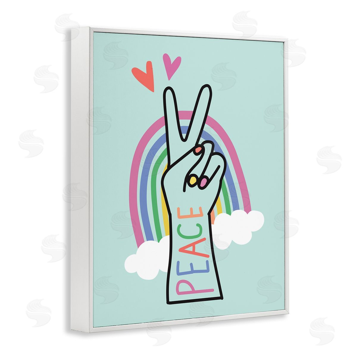 Nina Seven Peace Love Rainbow Turquoise Hand Sign White Framed Giclee Wall Art