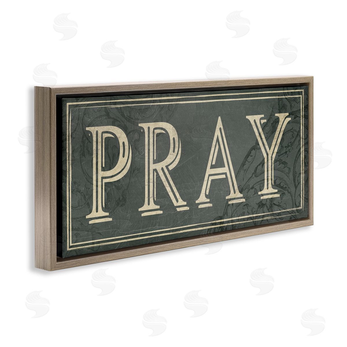 Milli Villa Spiritual Pray Green Vine Detailing Brown Floater Frame Canvas Art