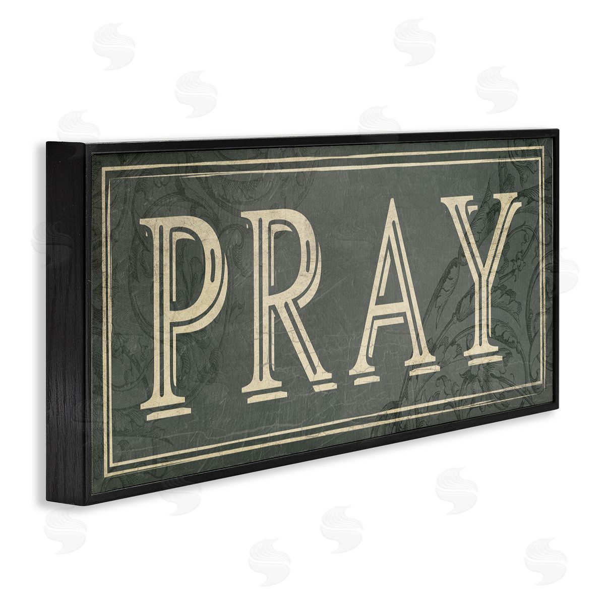 Milli Villa Spiritual Pray Green Vine Detailing Black Framed Giclee Wall Art