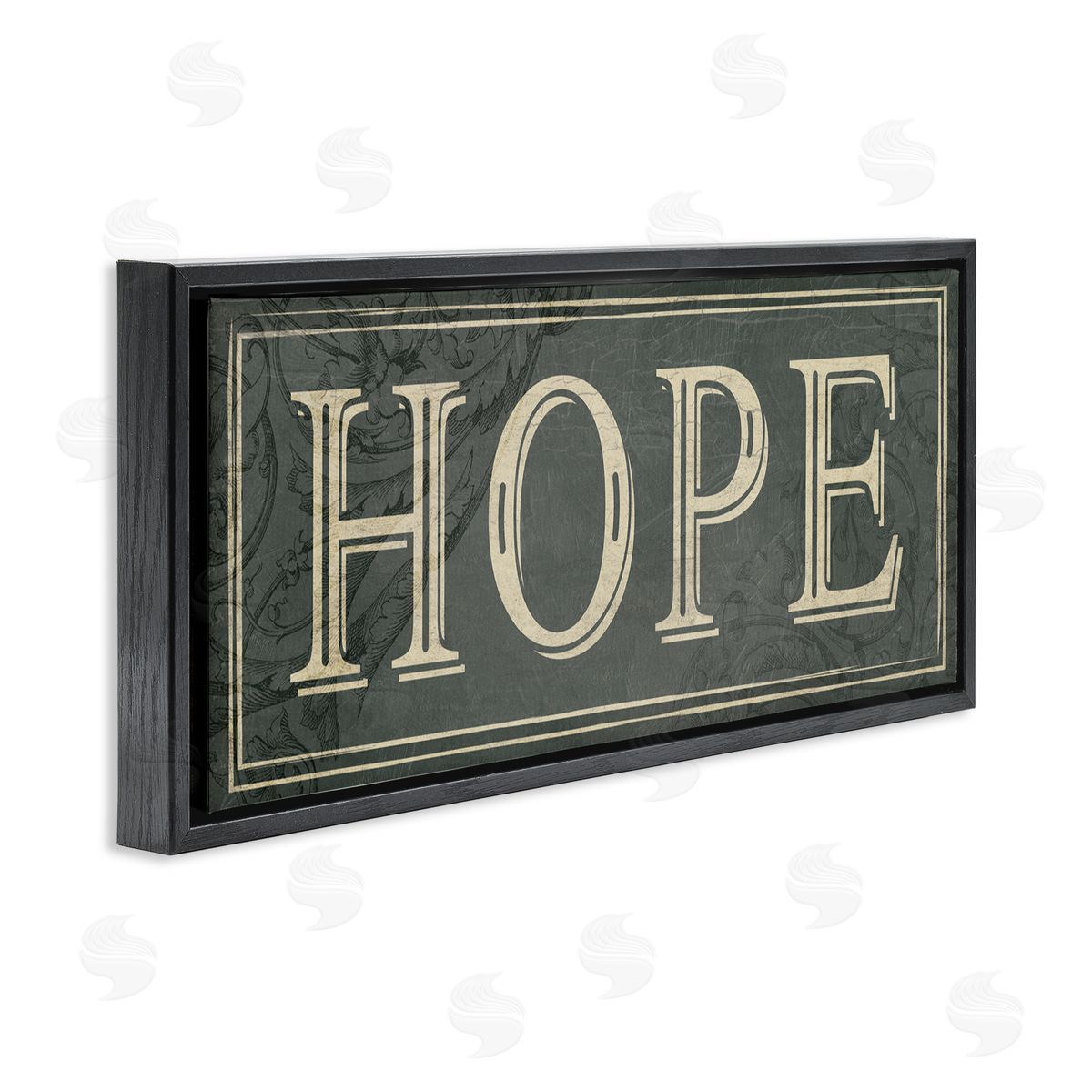 Milli Villa Elegant Hope Green Vine Details Black Floater Frame Canvas Art