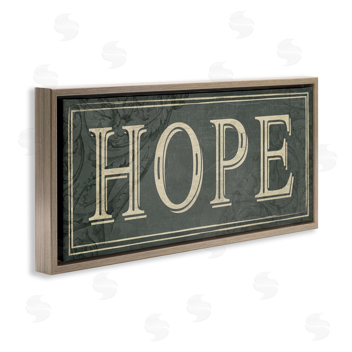 Milli Villa Elegant Hope Green Vine Details Brown Floater Frame Canvas Art