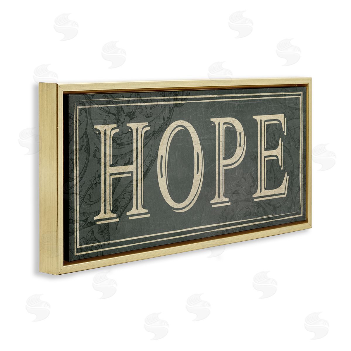 Milli Villa Elegant Hope Green Vine Details Gold Floater Frame Canvas Art