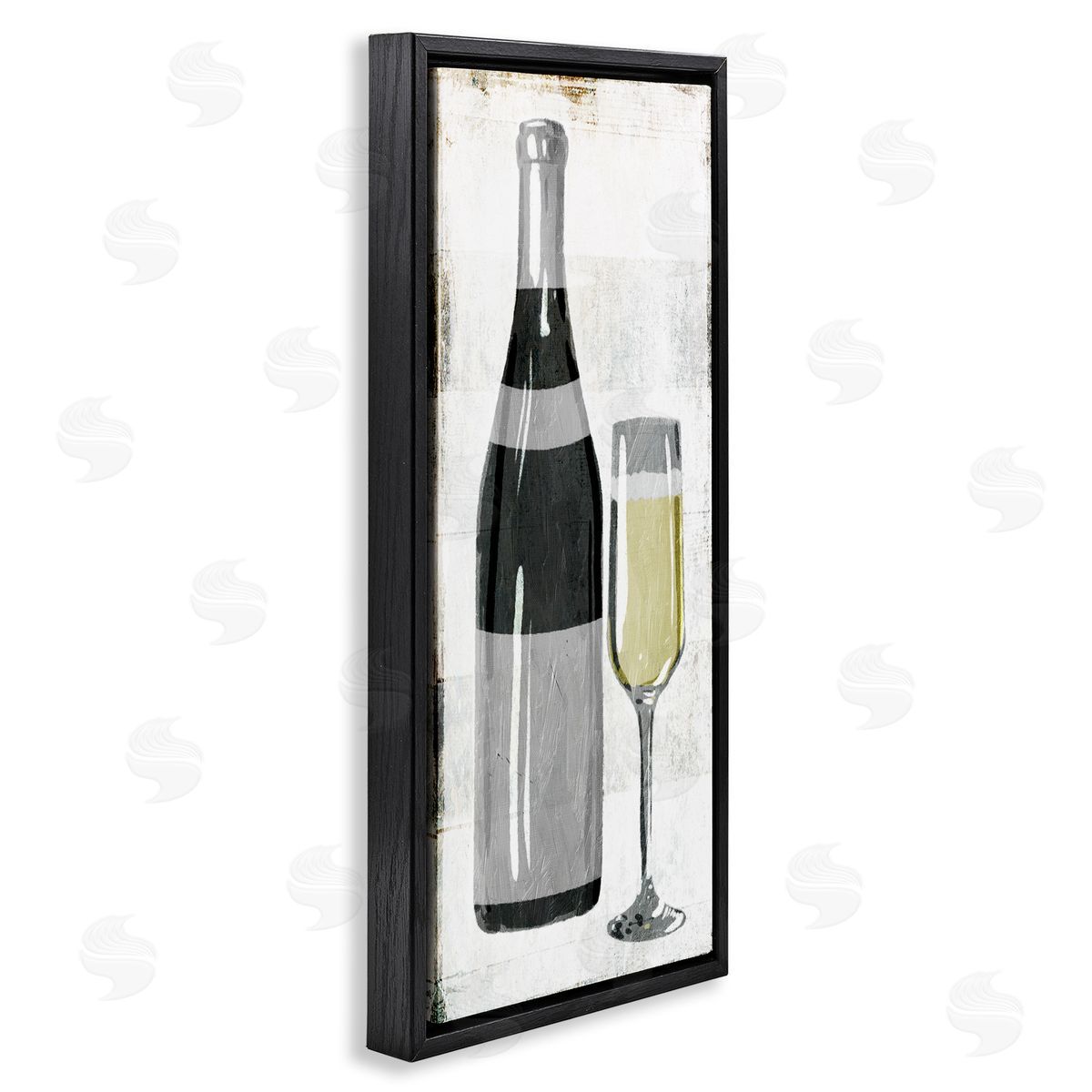 Milli Villa Rustic Champagne Glass Painted Wood Black Floater Frame Canvas Art