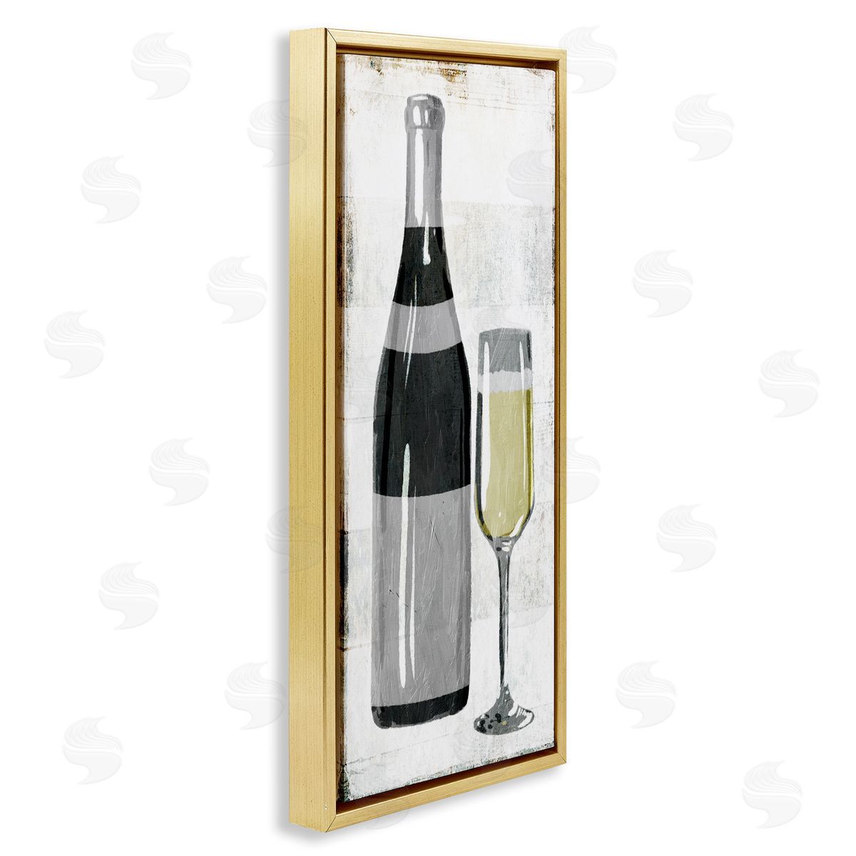 Milli Villa Rustic Champagne Glass Painted Wood Gold Floater Frame Canvas Art