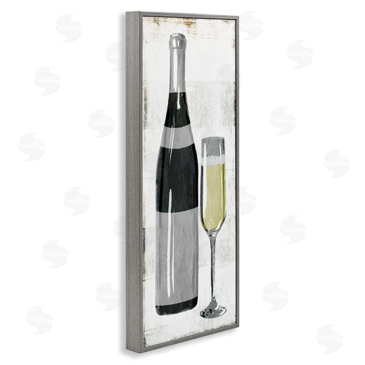 Milli Villa Rustic Champagne Glass Painted Wood Gray Framed Giclee Wall Art