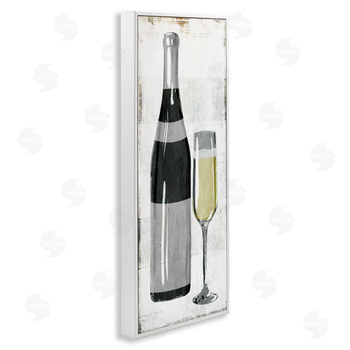 Milli Villa Rustic Champagne Glass Painted Wood White Framed Giclee Wall Art