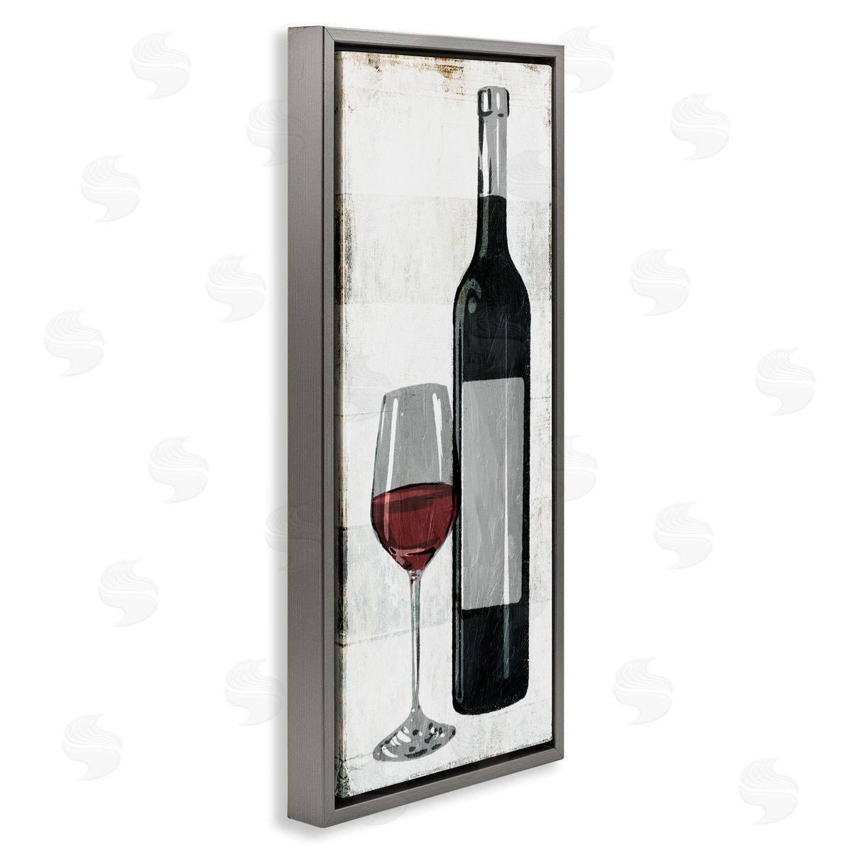 Milli Villa Rustic Red Wine Glass Distressed Gray Floater Frame Canvas Art