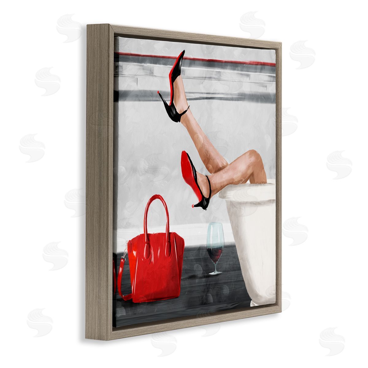 Milli Villa Women's Fashion Bathroom Red Wine Heels Brown Floater Frame Canvas Art