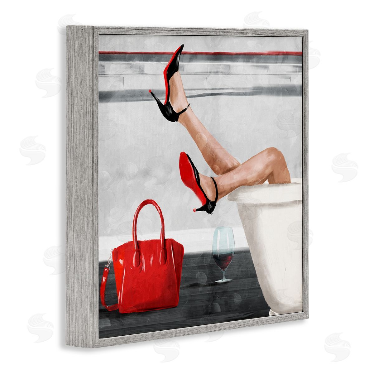 Milli Villa Women's Fashion Bathroom Red Wine Heels Gray Framed Giclee Wall Art