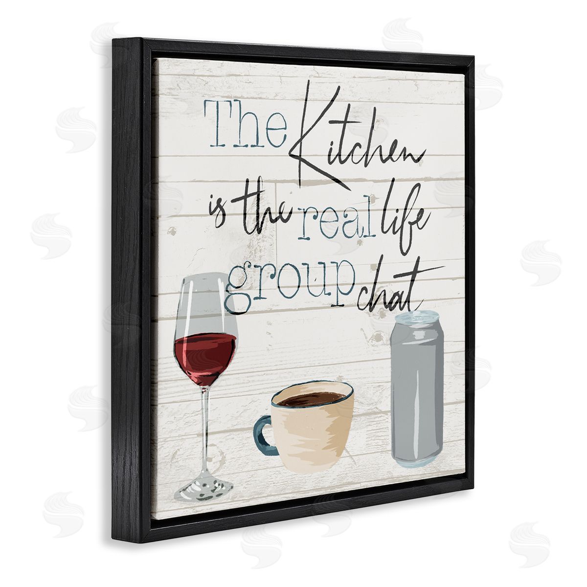 Milli Villa Kitchen Group Chat Rustic Table Black Floater Frame Canvas Art
