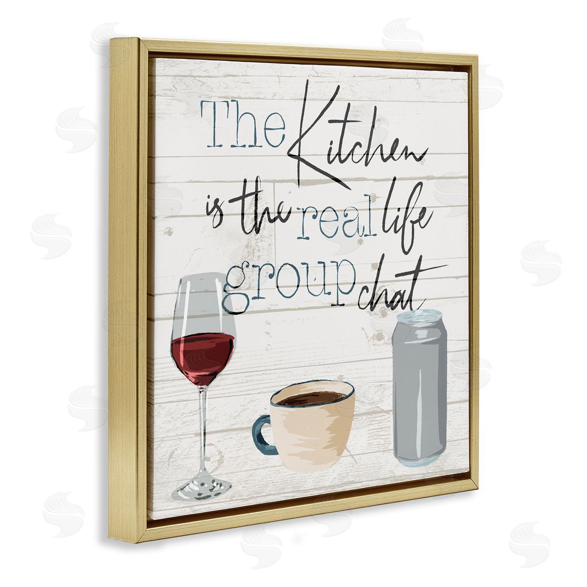 Milli Villa Kitchen Group Chat Rustic Table Gold Floater Frame Canvas Art
