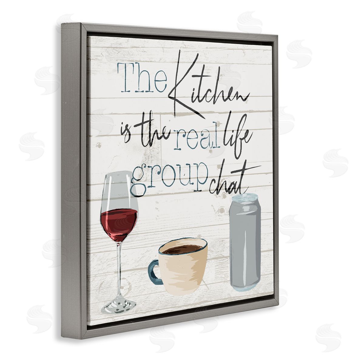 Milli Villa Kitchen Group Chat Rustic Table Gray Floater Frame Canvas Art