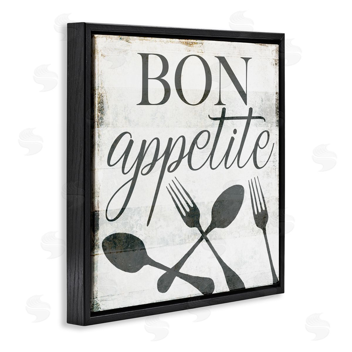 Milli Villa Bon Appetite Rustic Fork Spoon Black Floater Frame Canvas Art