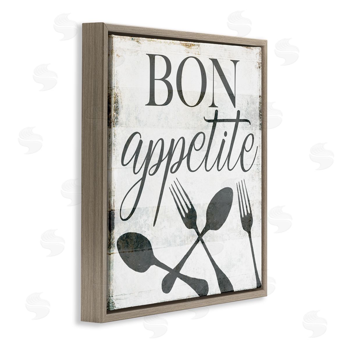Milli Villa Bon Appetite Rustic Fork Spoon Brown Floater Frame Canvas Art