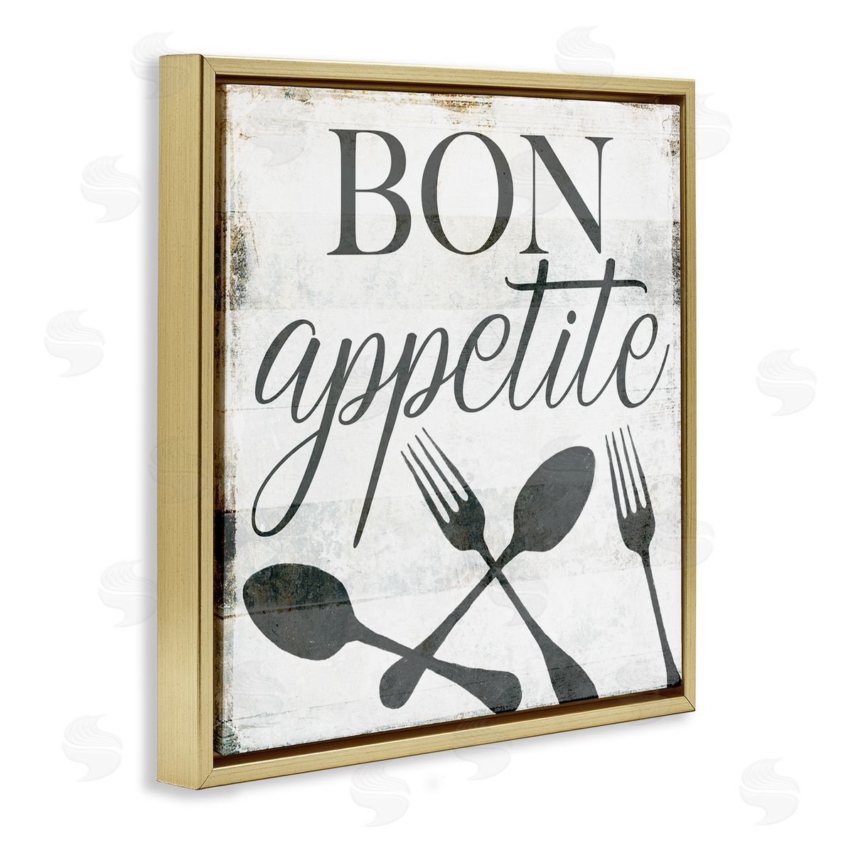 Milli Villa Bon Appetite Rustic Fork Spoon Gold Floater Frame Canvas Art