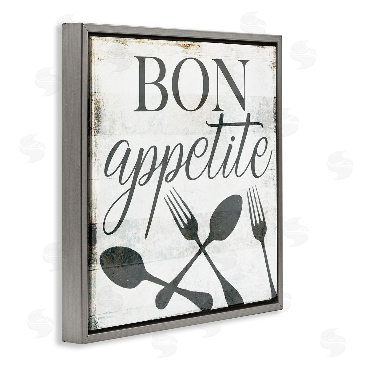Milli Villa Bon Appetite Rustic Fork Spoon Gray Floater Frame Canvas Art