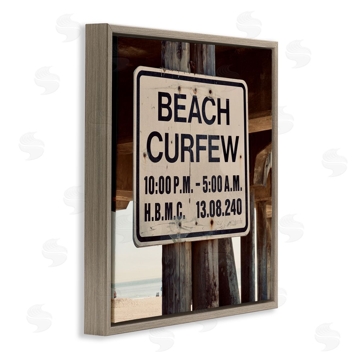 Ashley Singleton Beach Wharf Curfew Photograph Brown Floater Frame Canvas Art
