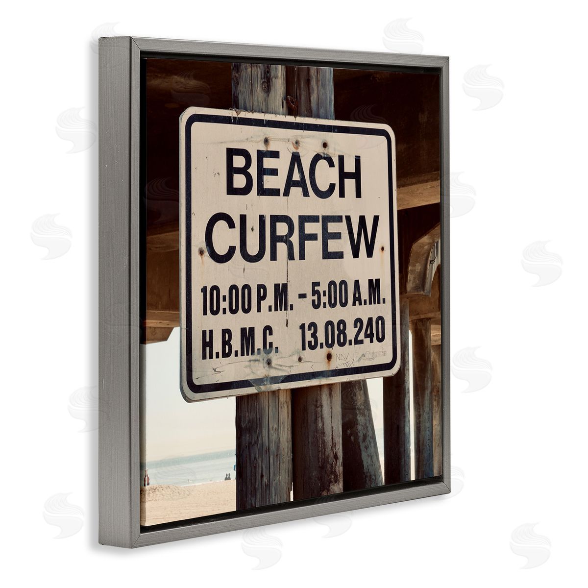 Ashley Singleton Beach Wharf Curfew Photograph Gray Floater Frame Canvas Art