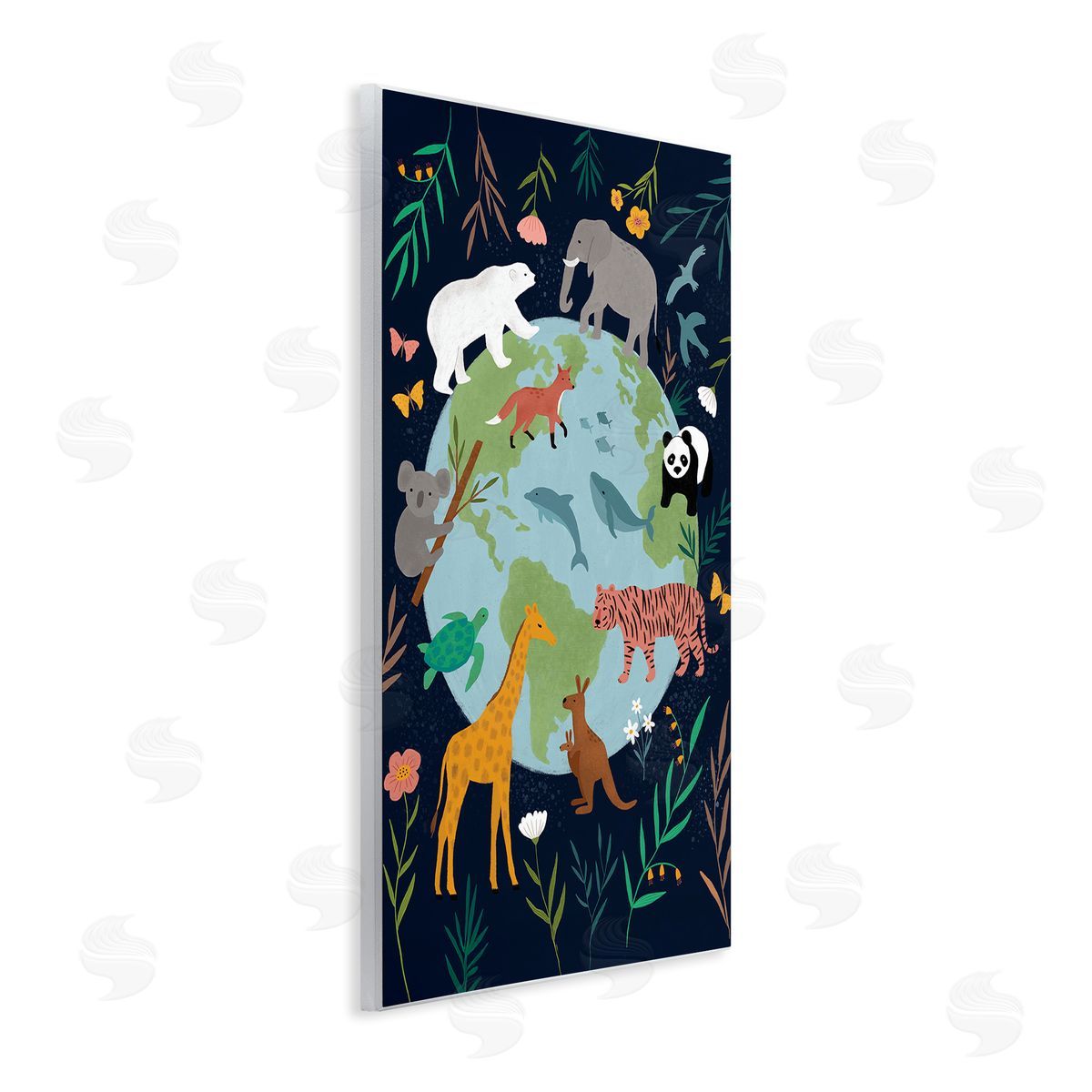 Nina Seven Jungle Animals Earth Floral Border Wall Plaque Art
