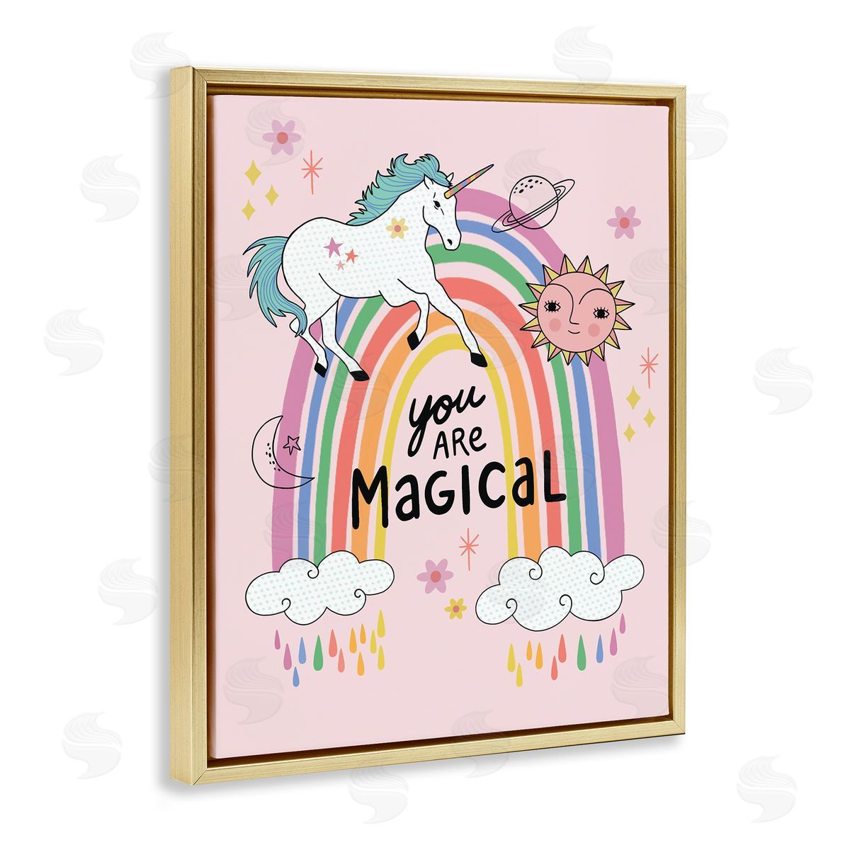 Nina Seven You Are Magical Unicorn Rainbow Gold Floater Frame Canvas Art