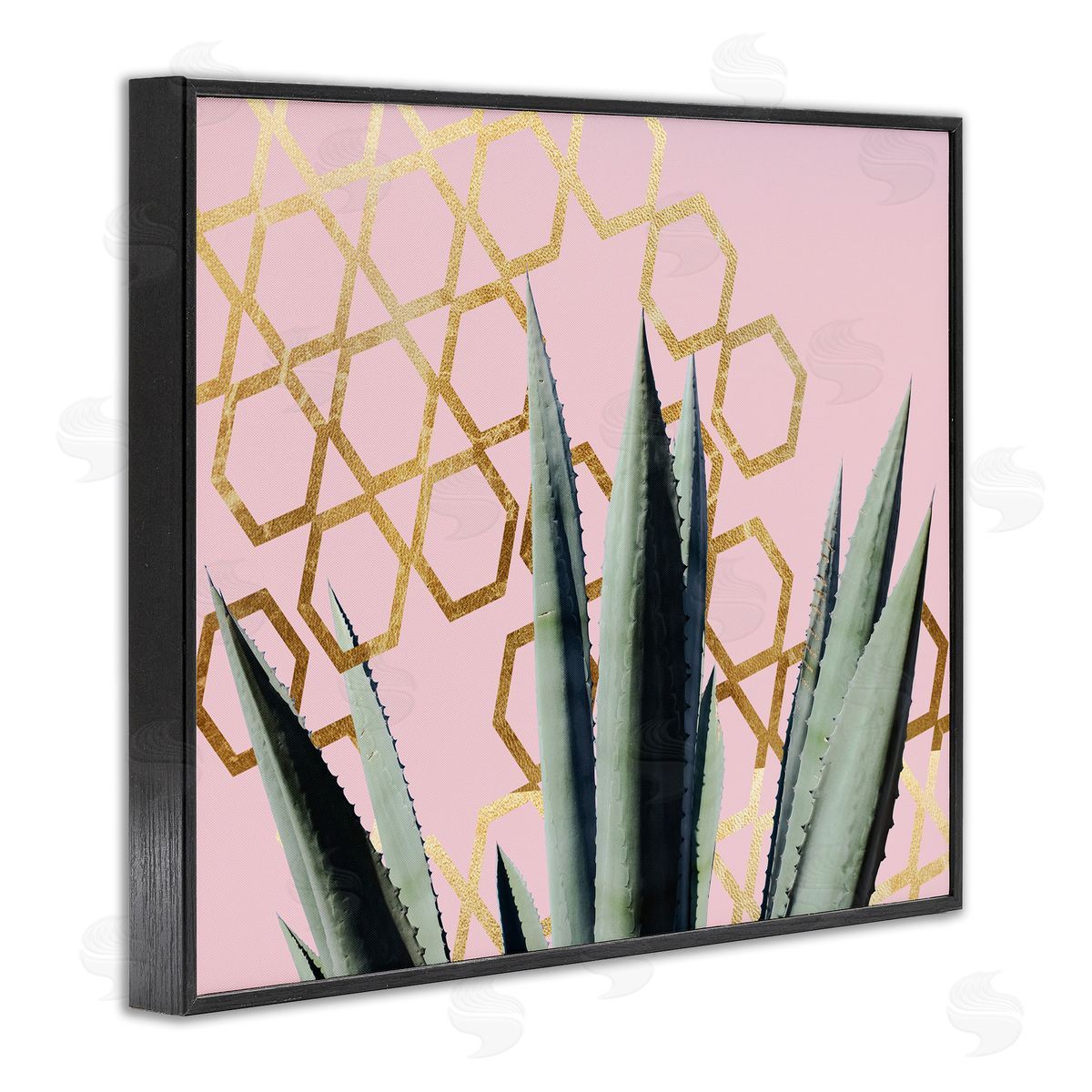 Stupell Studio Cactus Leaves Pink Geometric Pattern Black Framed Giclee Wall Art