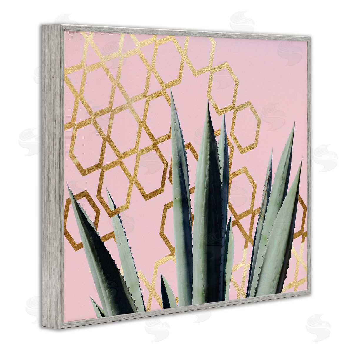 Stupell Studio Cactus Leaves Pink Geometric Pattern Gray Framed Giclee Wall Art