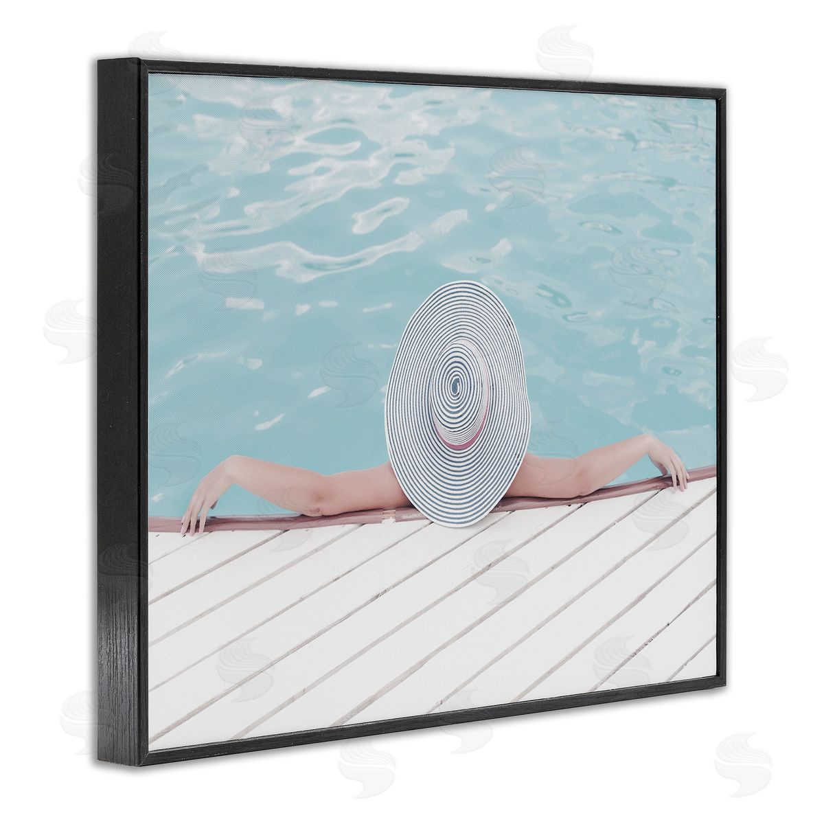 Stupell Studio Woman Relaxing Poolside Summer Hat Black Framed Giclee Wall Art