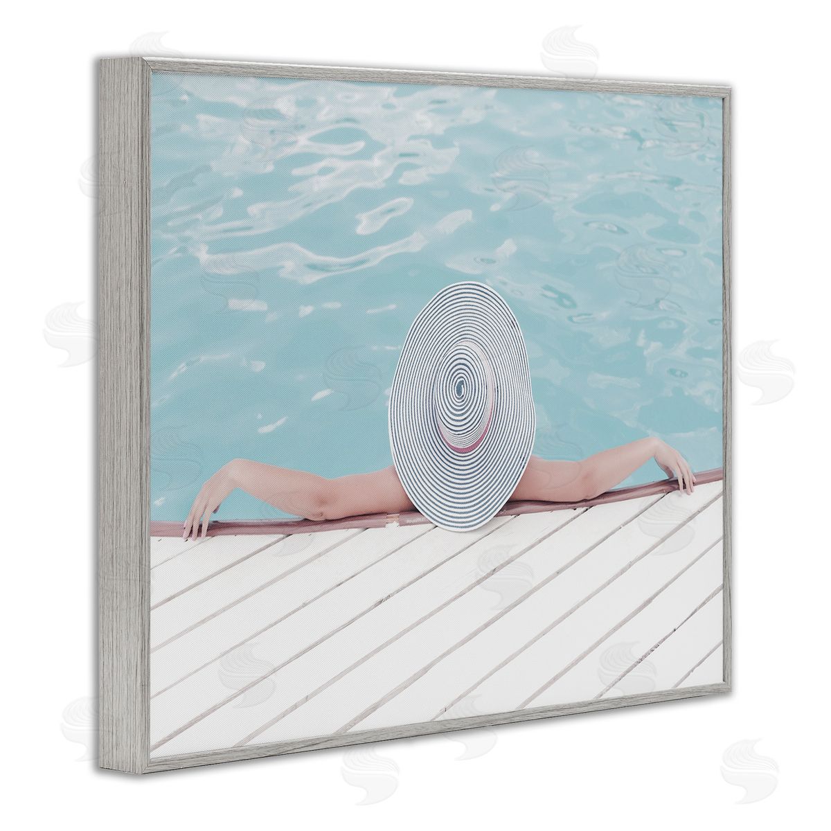 Stupell Studio Woman Relaxing Poolside Summer Hat Gray Framed Giclee Wall Art