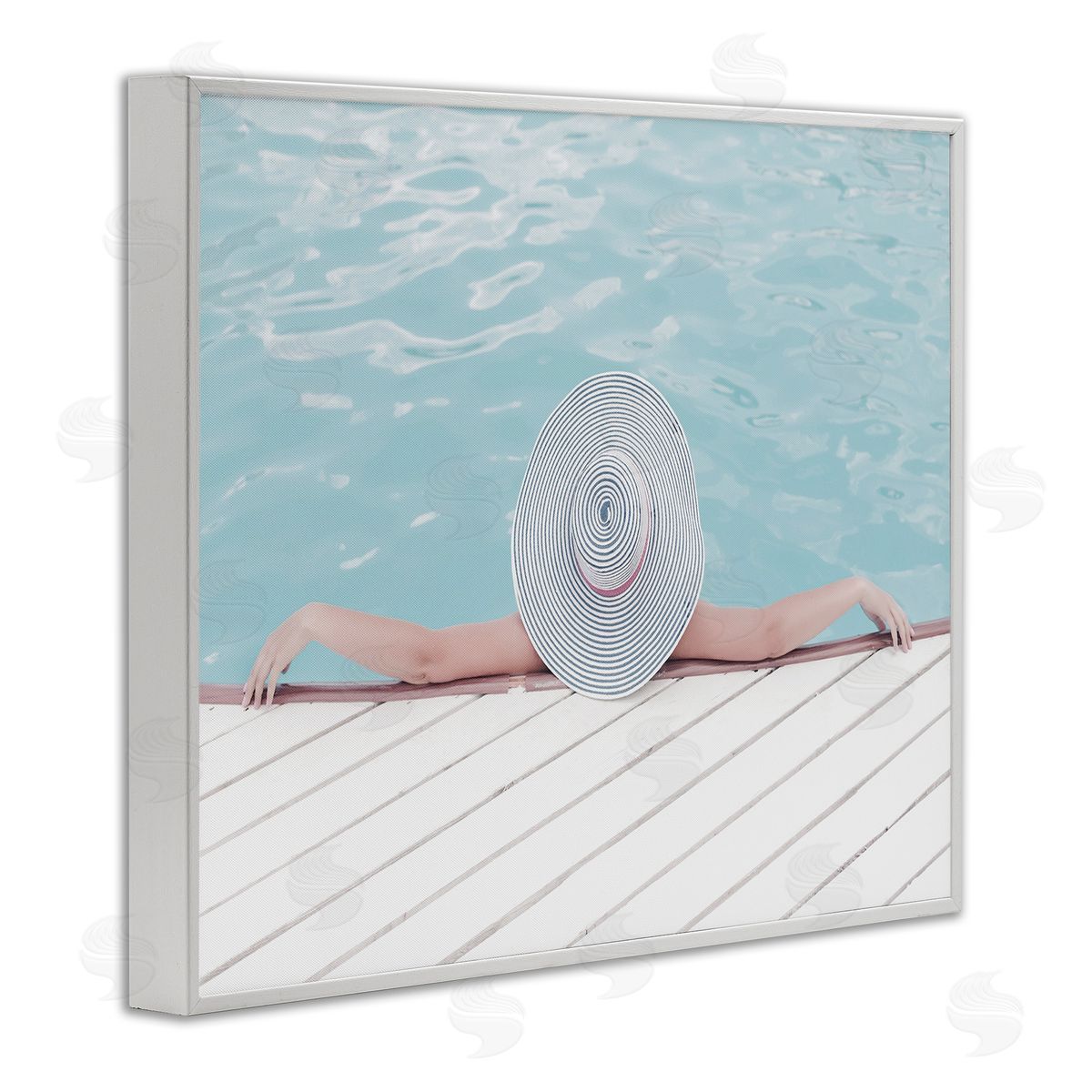 Stupell Studio Woman Relaxing Poolside Summer Hat White Framed Giclee Wall Art