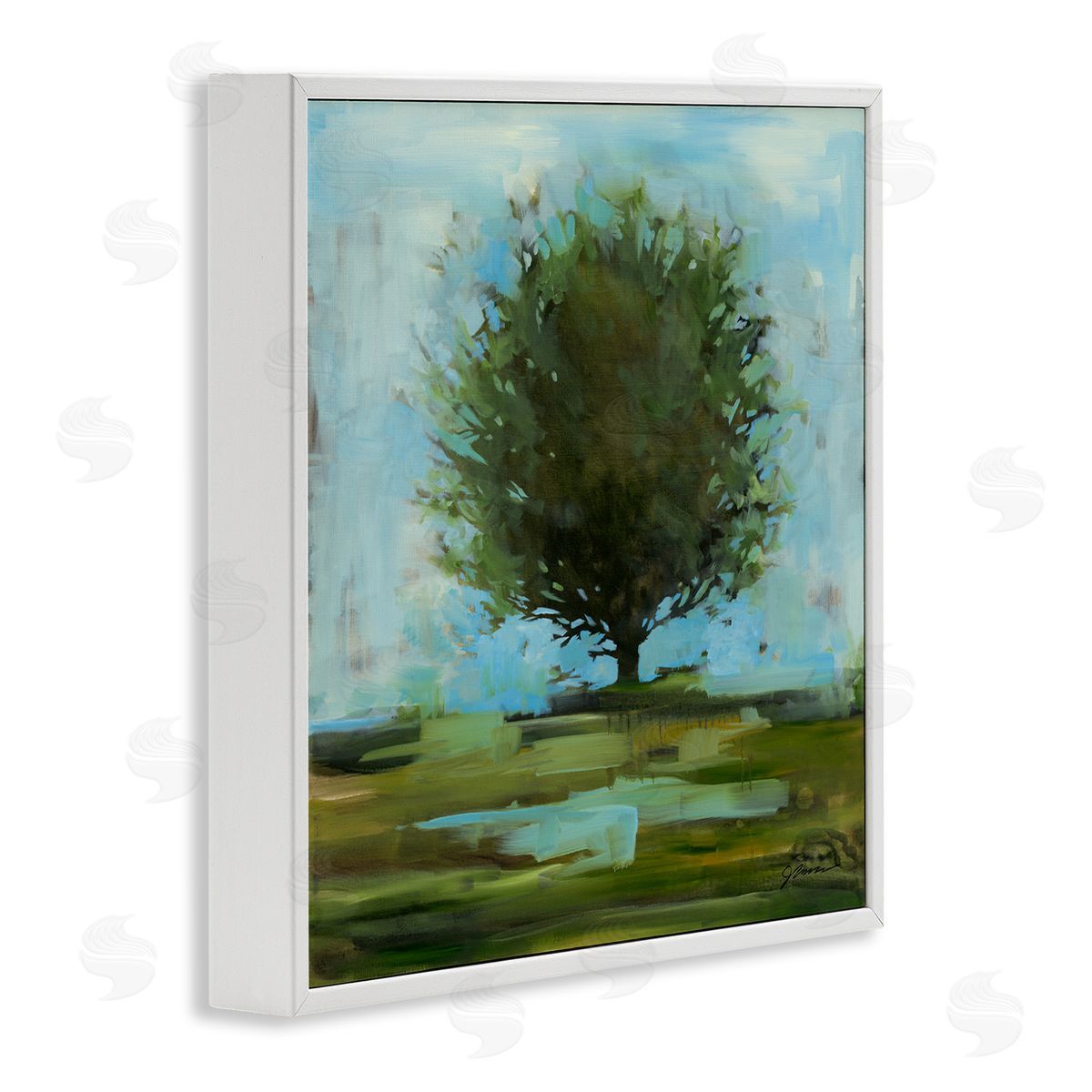 Liz Jardine Large Round Tree Abstract Landscape White Framed Giclee Wall Art