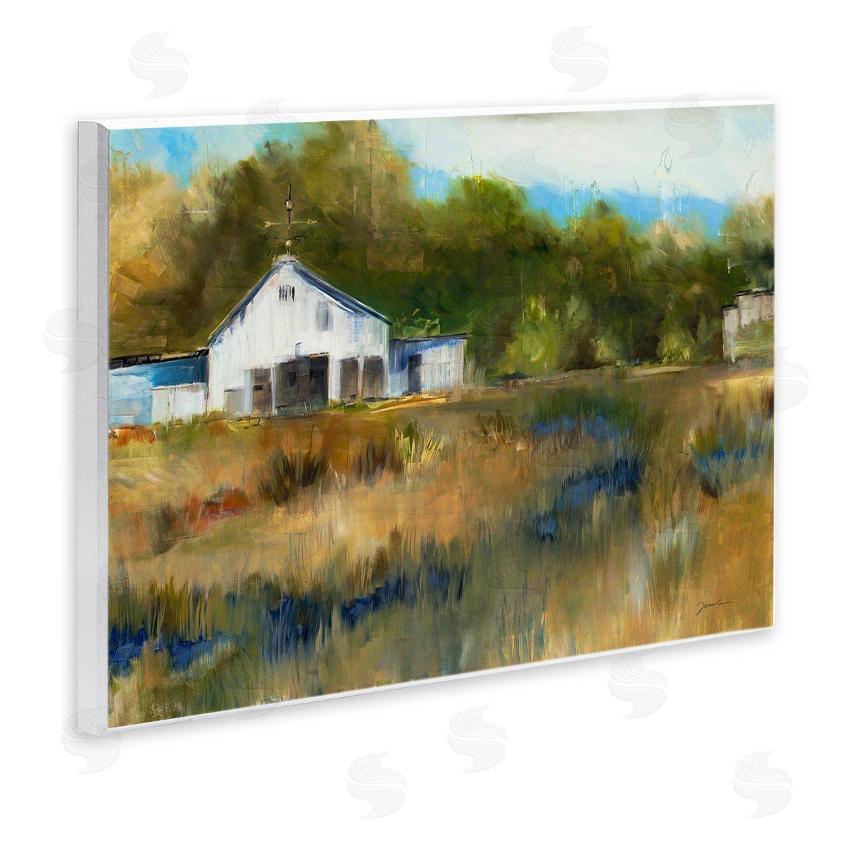 Liz Jardine White Farmhouse Landscape Rustic Wall Plaque Art