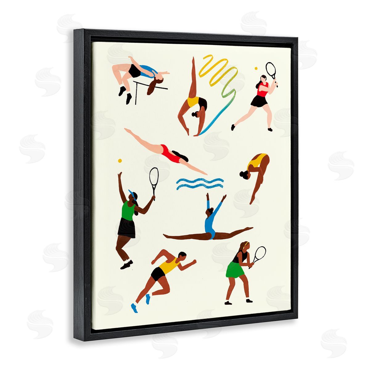 Victoria Barnes Collage of Summer Outdoor Sports Black Floater Frame Canvas Art