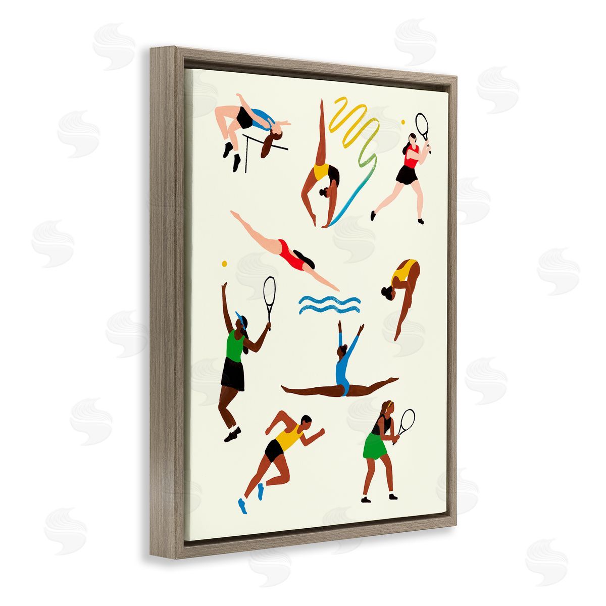 Victoria Barnes Collage of Summer Outdoor Sports Brown Floater Frame Canvas Art