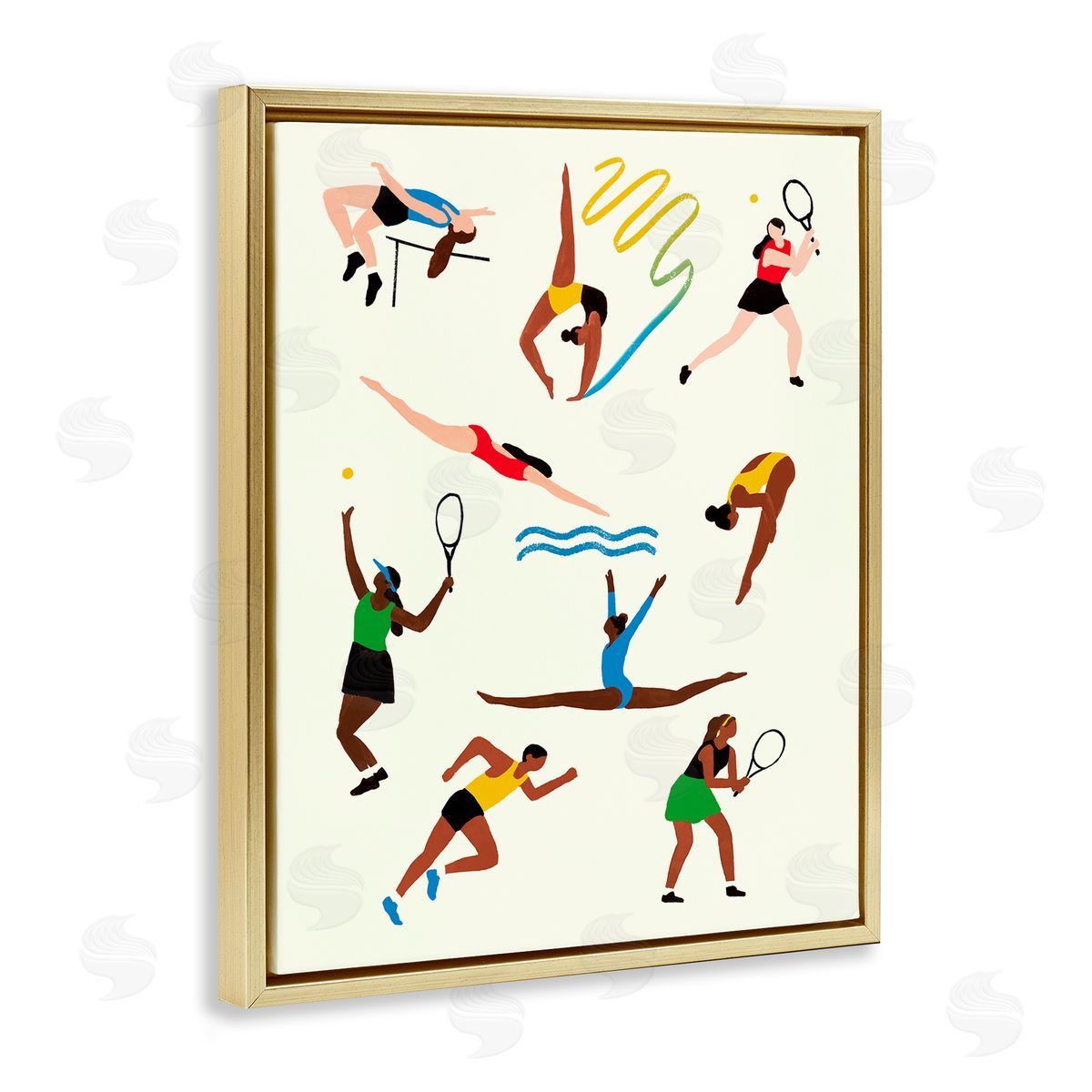 Victoria Barnes Collage of Summer Outdoor Sports Gold Floater Frame Canvas Art