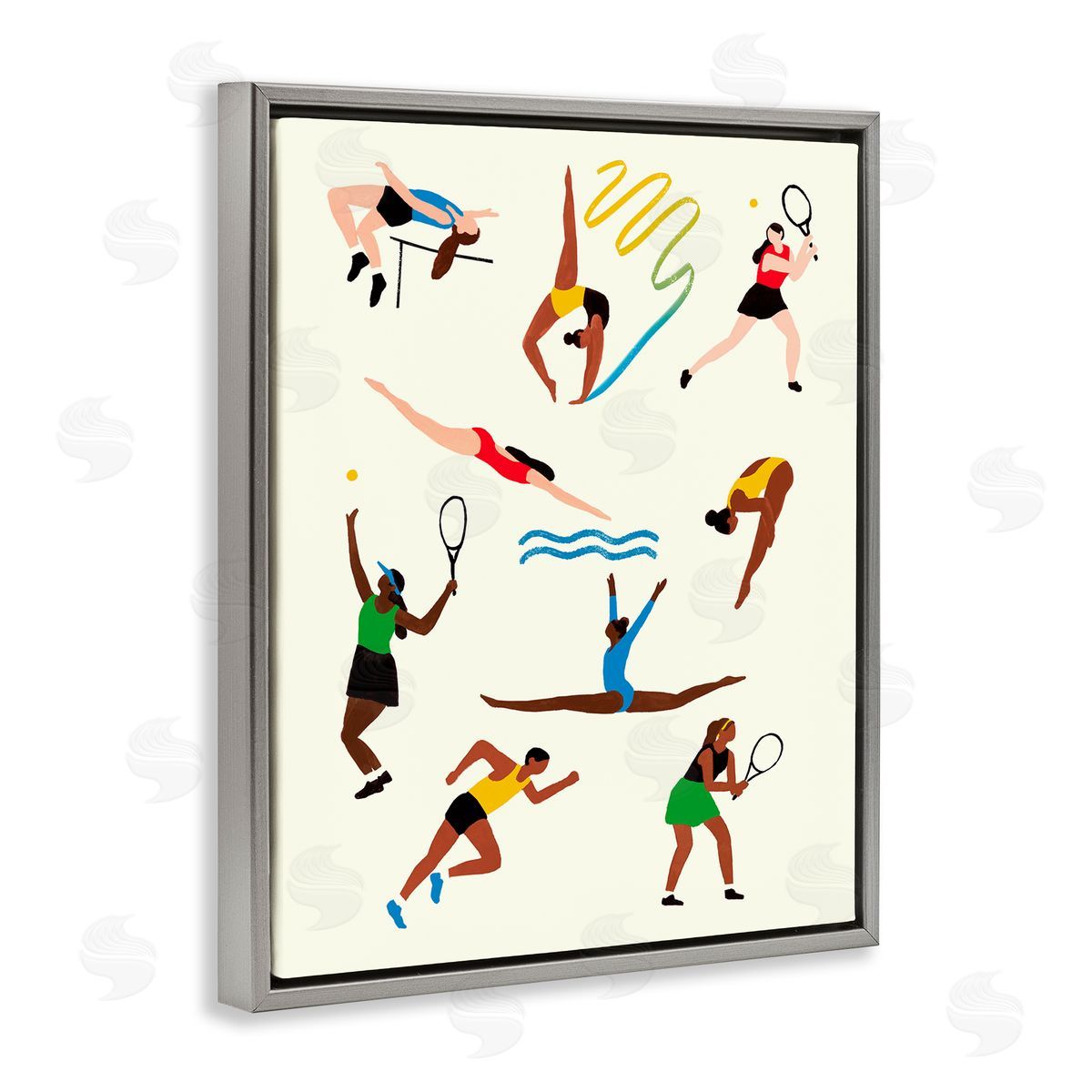 Victoria Barnes Collage of Summer Outdoor Sports Gray Floater Frame Canvas Art