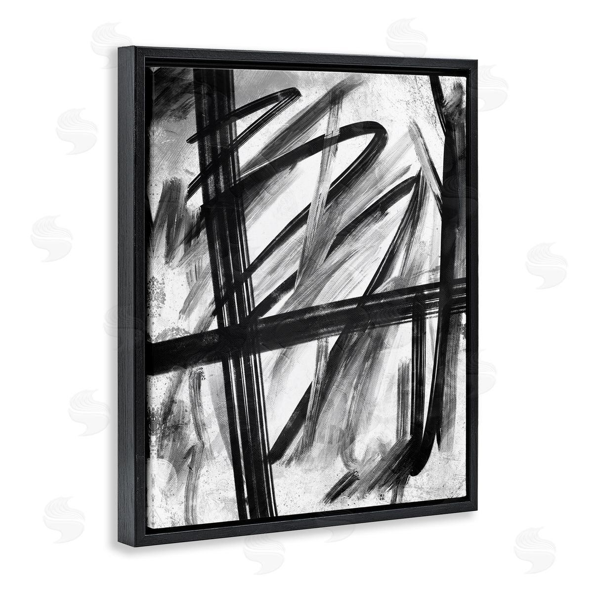 OnRei Abstract Linework Black and White Design Black Floater Frame Canvas Art