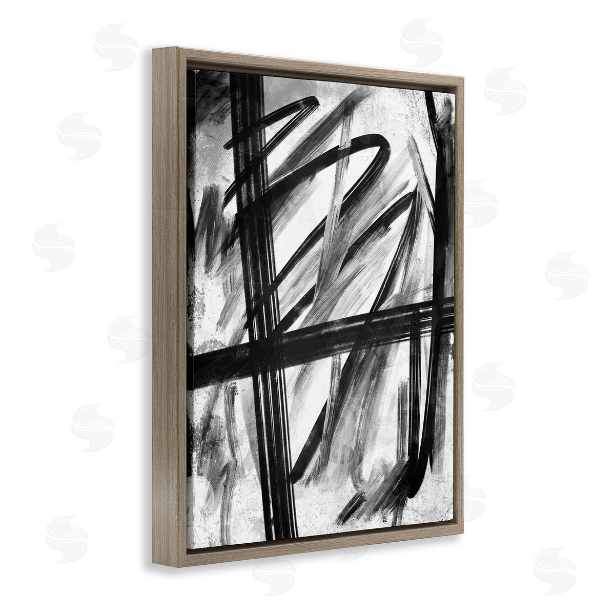 OnRei Abstract Linework Black and White Design Brown Floater Frame Canvas Art