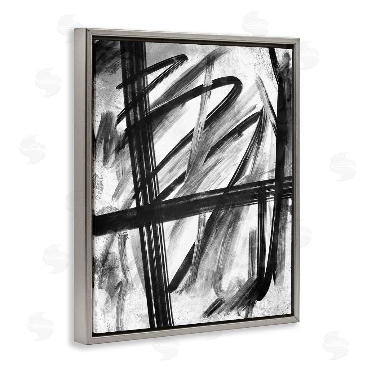 OnRei Abstract Linework Black and White Design Gray Floater Frame Canvas Art