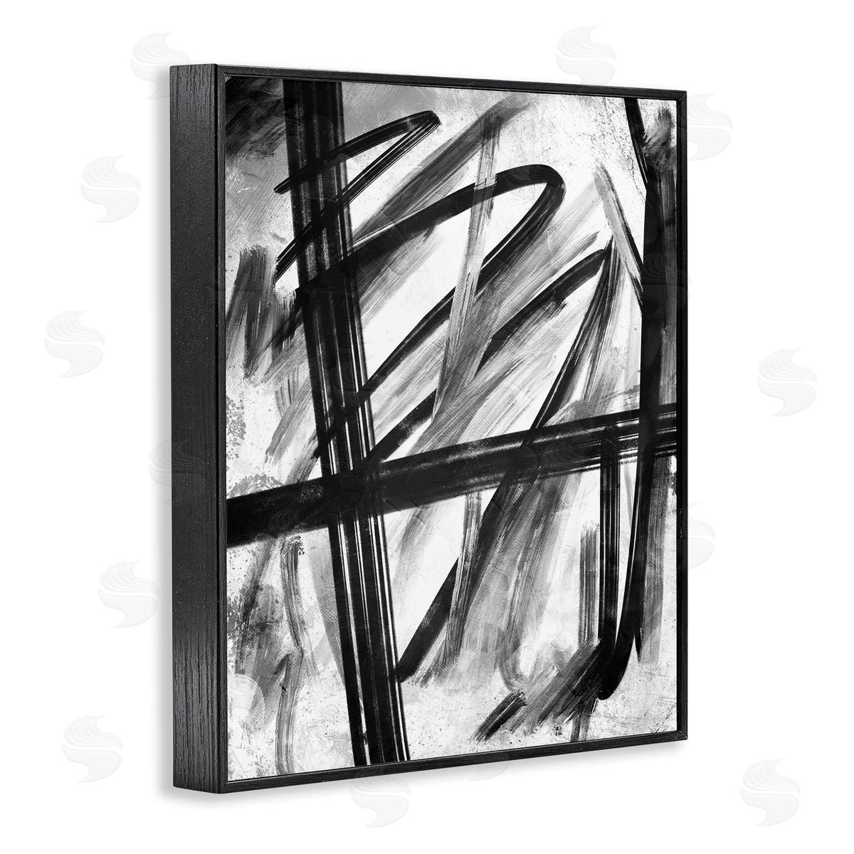OnRei Abstract Linework Black and White Design Black Framed Giclee Wall Art