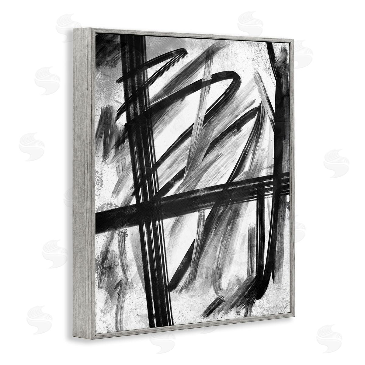 OnRei Abstract Linework Black and White Design Gray Framed Giclee Wall Art