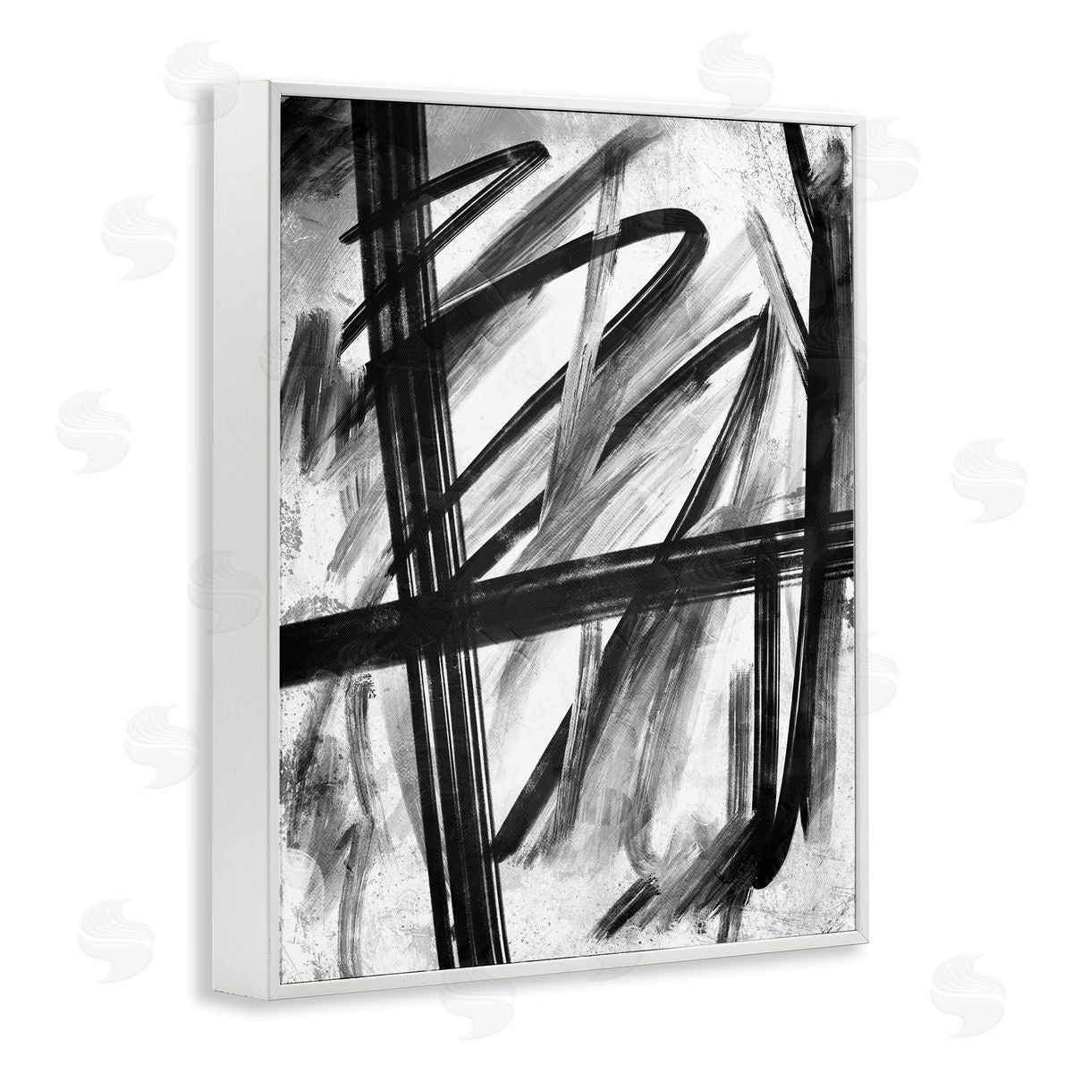 OnRei Abstract Linework Black and White Design White Framed Giclee Wall Art
