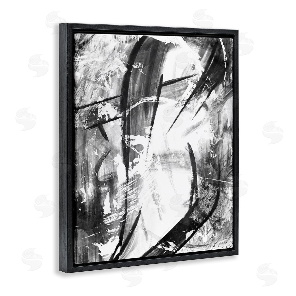 OnRei Dramatic Abstract Black and White Design Black Floater Frame Canvas Art