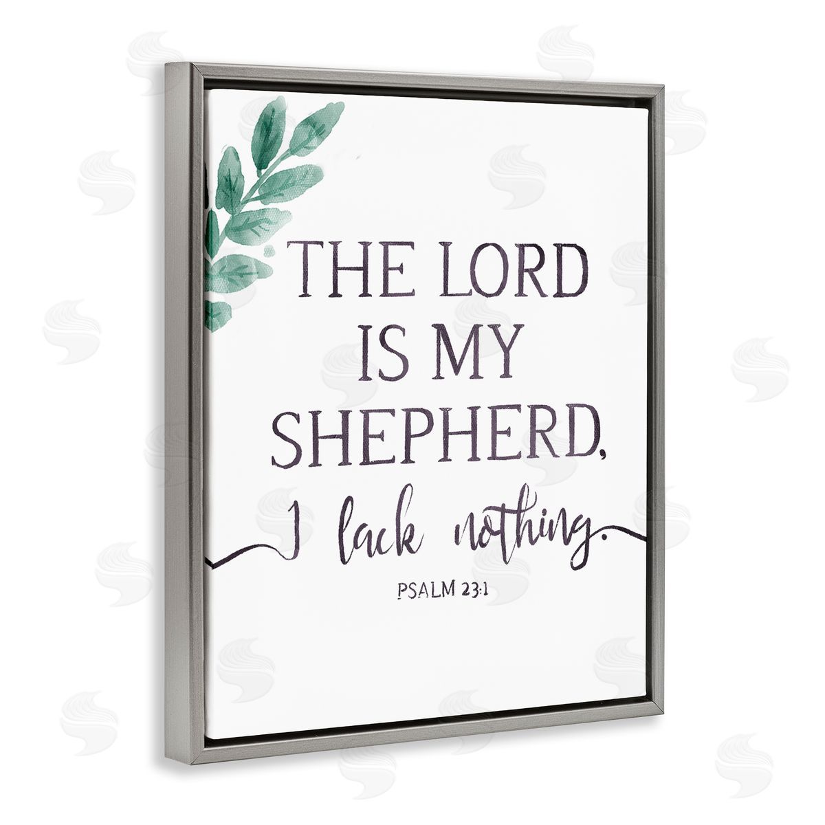 OnRei Lord Is My Shepherd Faith Greenery Gray Floater Frame Canvas Art