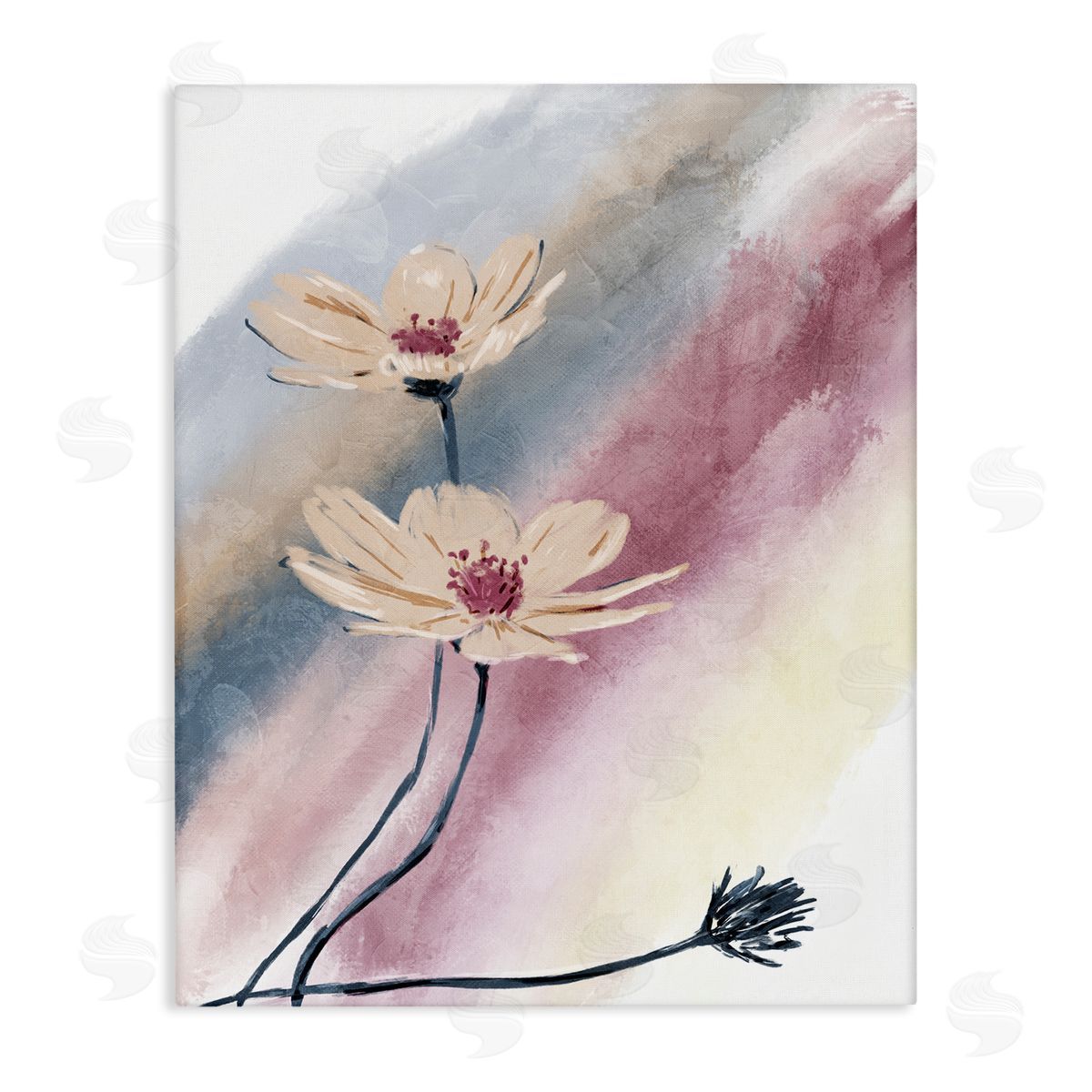 OnRei Abstract Beige Florals Muted Rainbow Canvas Wall Art